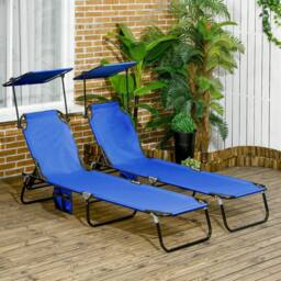 OUTSUNNY 2 Piece Folding Sun Loungers with Adjustable Backrest, Blue - thumbnail 1