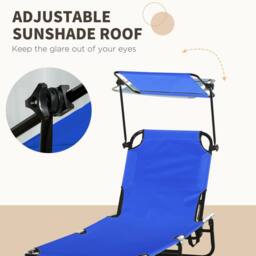 OUTSUNNY 2 Piece Folding Sun Loungers with Adjustable Backrest, Blue - thumbnail 6