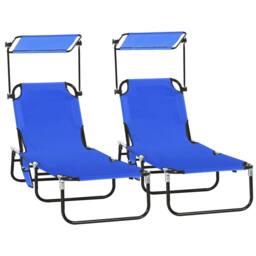 OUTSUNNY 2 Piece Folding Sun Loungers with Adjustable Backrest, Blue - thumbnail 2
