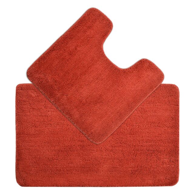 Allure Bath Fashions Deep Pile Microfibre Non Slip Bath Mat Set in Terracotta - image 1