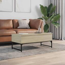 Berkfield Home Coffee Table Sonoma Oak 100x50x40 cm Engineered Wood & Metal in Light Brown - Size: 100 x 50 x 40 cm - thumbnail 3