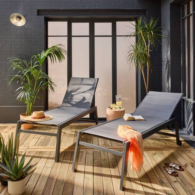 sweeek Pair Of Textilene & Aluminium Sun Loungers in Grey - image 1