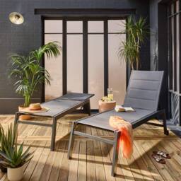 sweeek Pair Of Textilene & Aluminium Sun Loungers in Grey - thumbnail 6