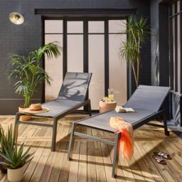 sweeek Pair Of Textilene & Aluminium Sun Loungers in Grey - thumbnail 1