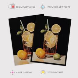"Wee Blue Coo Wall Art Print Long Island Iced Tea Refreshing Cocktail Drink Kitchen Realistic Oil Painting Art Framed in Black - Size: W12"" x H16""" - thumbnail 2