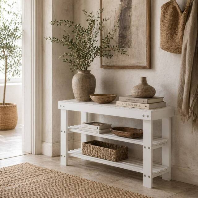 Wyld Haus Riyo White Bamboo 2 Tier Shoe Storage Bench - image 1