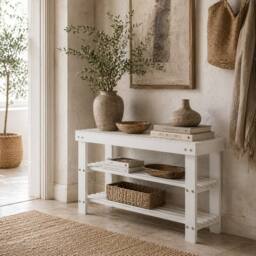 Wyld Haus Riyo White Bamboo 2 Tier Shoe Storage Bench - thumbnail 1
