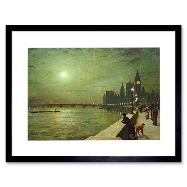 "Artery8 John Atkinson Grimshaw Reflections On Thames 1880 Framed Art Print in Green - Size: W12"" x H16""" - image 1