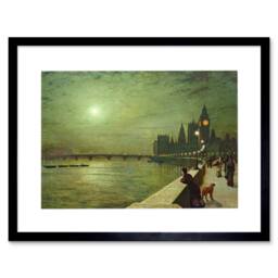 "Artery8 John Atkinson Grimshaw Reflections On Thames 1880 Framed Art Print in Green - Size: W12"" x H16""" - thumbnail 1