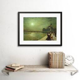 "Artery8 John Atkinson Grimshaw Reflections On Thames 1880 Framed Art Print in Green - Size: W12"" x H16""" - thumbnail 2