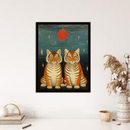 "Wee Blue Coo Wall Art Print Tiger Twins Tea Party Cute Animal Cubs Living Room Framed - Size: W12"" x H16""" - thumbnail 4