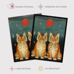 "Wee Blue Coo Wall Art Print Tiger Twins Tea Party Cute Animal Cubs Living Room Framed - Size: W12"" x H16""" - thumbnail 2