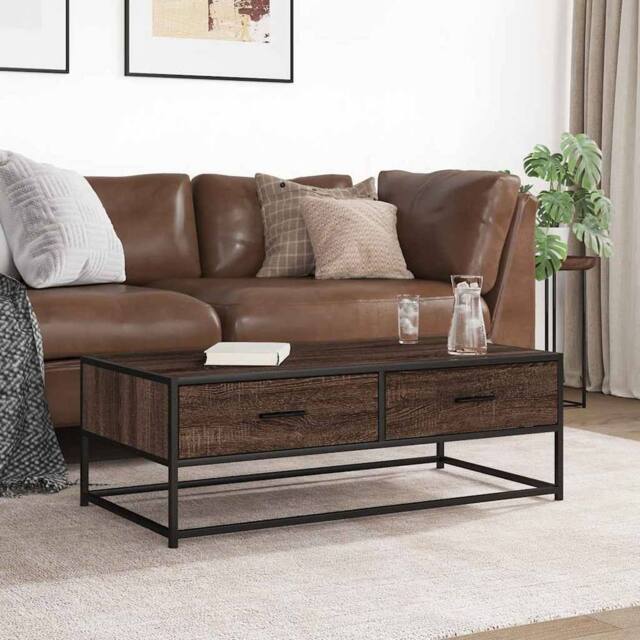Berkfield Home Durable Coffee Table Brown Oak 100x50x35 cm Engineered Wood & Metal - Size: 100 x 50 x 35 cm - image 1