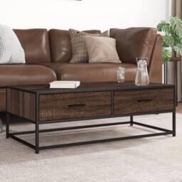 Berkfield Home Durable Coffee Table Brown Oak 100x50x35 cm Engineered Wood & Metal - Size: 100 x 50 x 35 cm - thumbnail 2