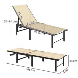 OUTSUNNY Sun Loungers Set of 2, 5-Level Reclining Sunbeds in Khaki - Size: 2 Pack - thumbnail 3