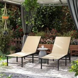 OUTSUNNY Sun Loungers Set of 2, 5-Level Reclining Sunbeds in Khaki - Size: 2 Pack - thumbnail 1