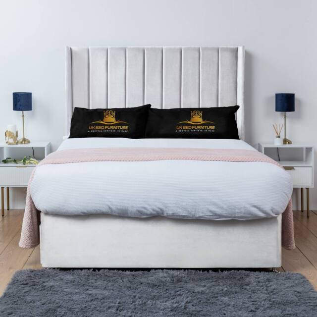 UK Bed Furniture Bella Wingback Divan Bed Base with 54 Inch Headboard - No Storage in White - Size: Super King - image 1