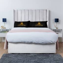 UK Bed Furniture Bella Wingback Divan Bed Base with 54 Inch Headboard - No Storage in White - Size: Super King