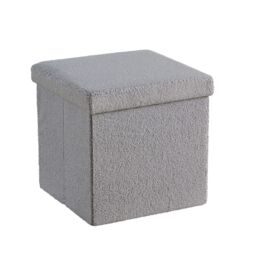 Home Source Folding Ottoman Cream Boucle Teddy Bear Fabric Chest Solid Storage Box in Grey - thumbnail 6
