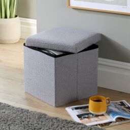 Home Source Folding Ottoman Cream Boucle Teddy Bear Fabric Chest Solid Storage Box in Grey - thumbnail 2
