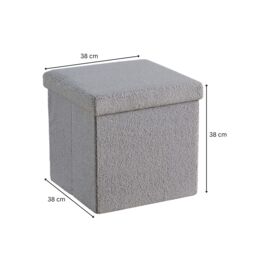 Home Source Folding Ottoman Cream Boucle Teddy Bear Fabric Chest Solid Storage Box in Grey - thumbnail 7
