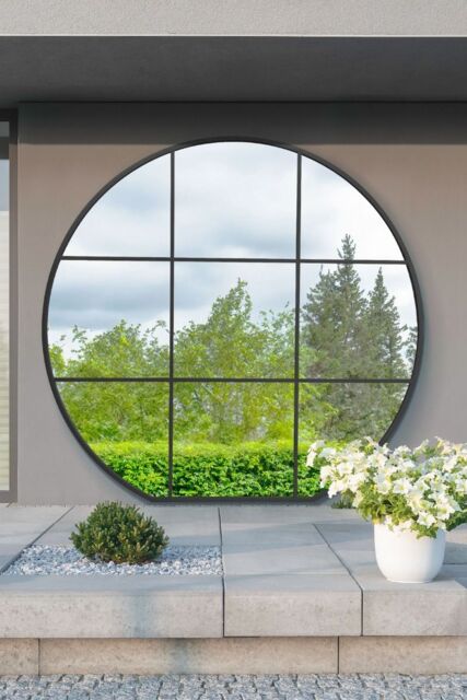 MirrorOutlet Black Framed Flat Bottom Circular Garden Wall Mirror (189CM X 180CM) - Size: 1 Pack - image 1