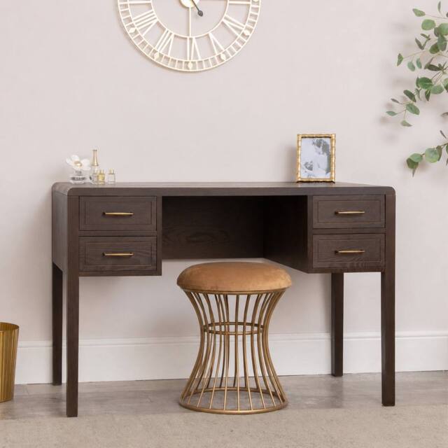 Melody Maison Dark Wood 4 Drawer Dressing Table & Stool Set - Kingsley Range in Brown - image 1