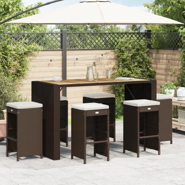 Berkfield Home Garden Bar Stools with Cushions 6 pcs Brown Poly Rattan - image 1