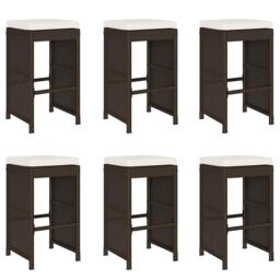 Berkfield Home Garden Bar Stools with Cushions 6 pcs Brown Poly Rattan - thumbnail 2