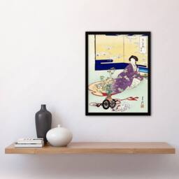 Artery8 Ogata Gekko Framed Wall Art Print Pet Dog Playing With Flower Cart - Size: A4 - thumbnail 2