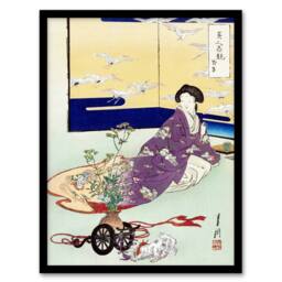Artery8 Ogata Gekko Framed Wall Art Print Pet Dog Playing With Flower Cart - Size: A4 - thumbnail 1
