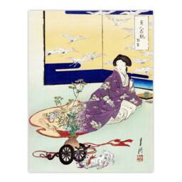 Artery8 Ogata Gekko Framed Wall Art Print Pet Dog Playing With Flower Cart - Size: A4 - thumbnail 3