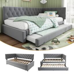 Matteo Grey Velvet Upholstered Daybed with Pull-Out Trundle - 3FT Single - thumbnail 1