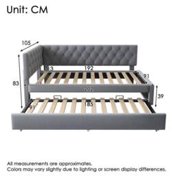 Matteo Grey Velvet Upholstered Daybed with Pull-Out Trundle - 3FT Single - thumbnail 2