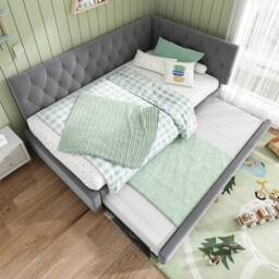 Matteo Grey Velvet Upholstered Daybed with Pull-Out Trundle - 3FT Single - thumbnail 7
