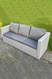 Fimous Rattan Fire Pit Set Gas Heater Burner Lounge Sofa Dining Set Coffee Table Chairs Footstool in Light Grey - thumbnail 5