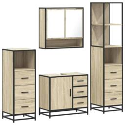 Berkfield Home Durable 4¬†Piece Bathroom Furniture Set¬†Sonoma Oak Engineered Wood in Light Tan - thumbnail 3