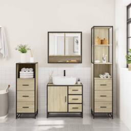 Berkfield Home Durable 4¬†Piece Bathroom Furniture Set¬†Sonoma Oak Engineered Wood in Light Tan - thumbnail 4
