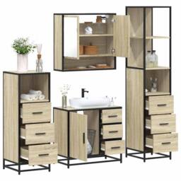Berkfield Home Durable 4¬†Piece Bathroom Furniture Set¬†Sonoma Oak Engineered Wood in Light Tan - thumbnail 2