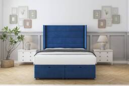 "Comfort Beds Milano Plush Ottoman Bed Base-54"" Wingback Headboard in Navy - Size: Small Double" - thumbnail 1