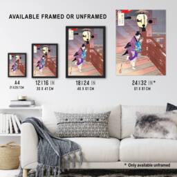 Artery8 Visiting The Temple Barefoot Vintage Japan Framed Wall Art Print Gekko in Purple - Size: A4 - thumbnail 3