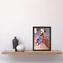 Artery8 Visiting The Temple Barefoot Vintage Japan Framed Wall Art Print Gekko in Purple - Size: A4 - thumbnail 4