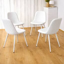 KOSY KOALA Black Clear Glass 4 Gem Pattern Faux Leather padded white Chairs - thumbnail 3