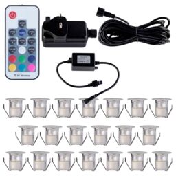 First Choice Lighting Set of 20 - 30mm Stainless Steel IP67 Colour Changing LED Decking Kit in Silver