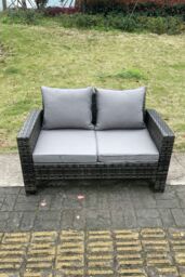 Fimous Rattan Outdoor Furniture Gas Fire Pit Rectangle Dining Table Gas Heater Chairs Sofa Sets 5 Seater in Dark Grey - thumbnail 5