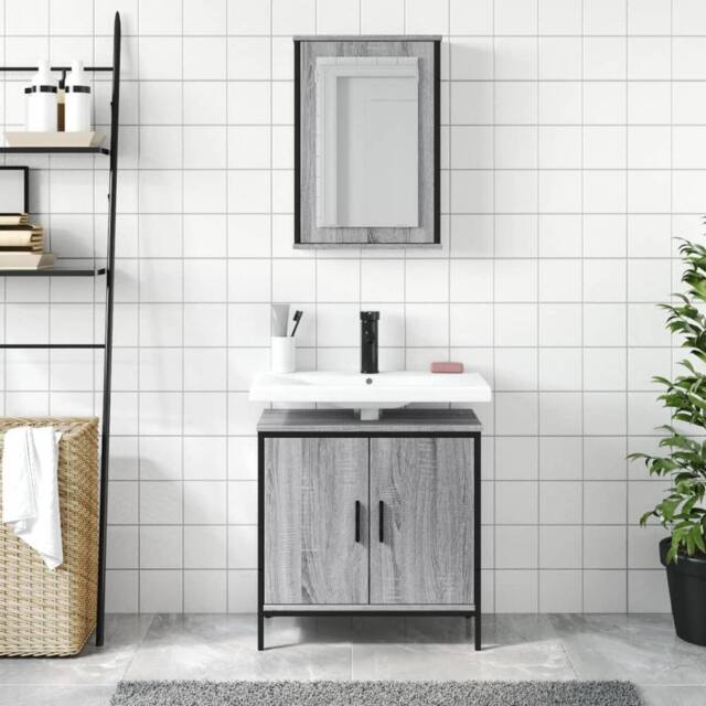 Berkfield Home Durable 2 Piece Bathroom Furniture Set Grey Sonoma Engineered Wood - image 1