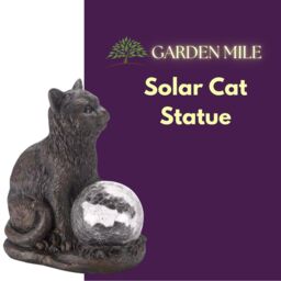 Marco Paul Resin Cat Solar Powered Garden Ornament with Crystal Ball 15cm in Grey - thumbnail 5