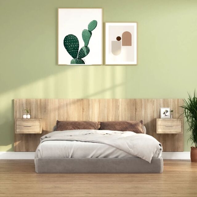 Berkfield Home Bed Headboard with Cabinets Sonoma Oak Engineered Wood in Brown - image 1