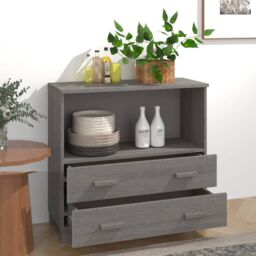 Berkfield Home Sideboard HAMAR Light Grey 85x35x80 cm Solid Wood Pine - Size: 85 x 35 x 80 cm - thumbnail 3