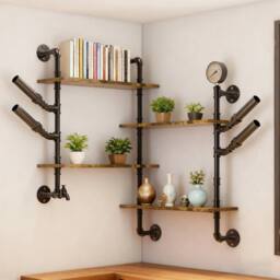 Kelvenix Corner Wall Mounted Wine Rack Display Shelf in Black - Size: 0.6m2 - thumbnail 1